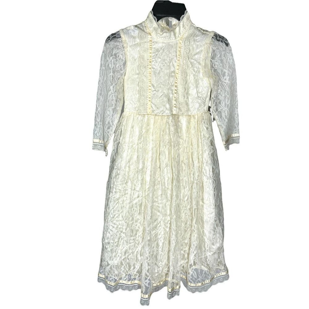 Jessica McClintock Gunne Sax Style Vintage Ivory Girls’ Lace Dress YouthSz 5